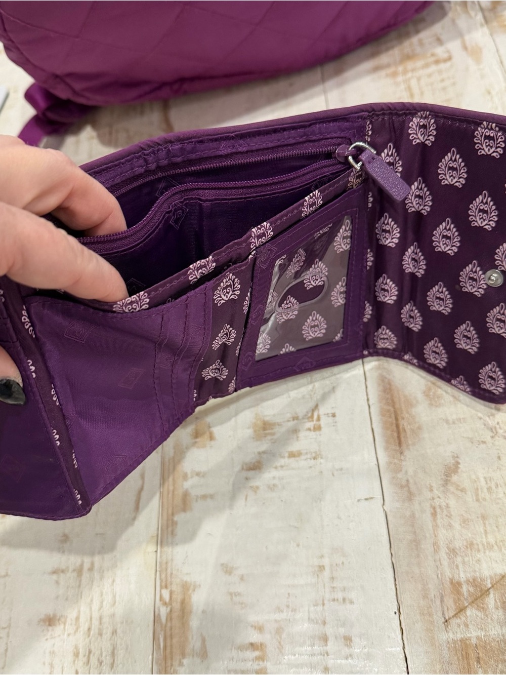 Vera Bradley Quilted Berry Plum Purple Backpack with Matching Riley Wallet Set - Picture 6 of 9